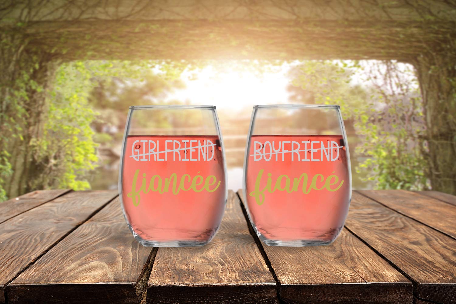 Boyfriend/Fiance - Girlfriend/Fiancee - Funny 15oz Crystal Wine Glass - Stemless Wine Glass Couples Sets - Perfect idea for Bridal and Engagement Gifts