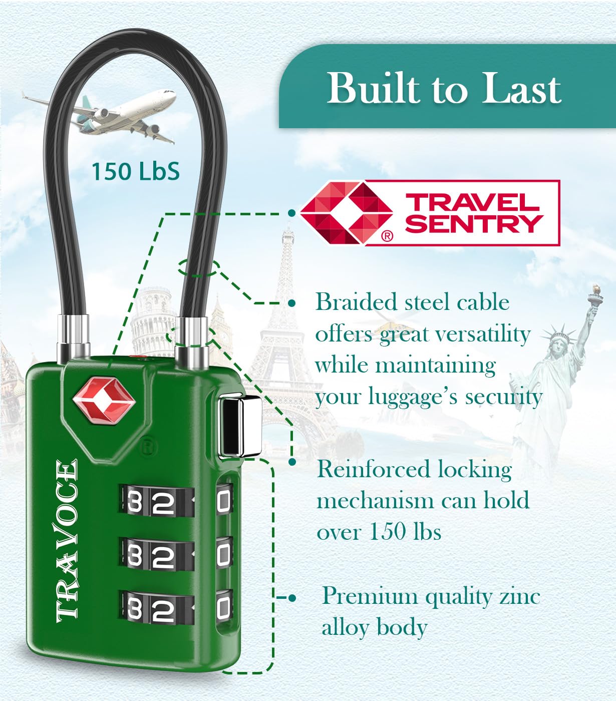 TSA Approved Luggage Locks, Travel Locks Which Also Work Great as Gym Locks, Toolbox Lock, Backpack and More 1,2,4,6 &10 pk (Army Green)