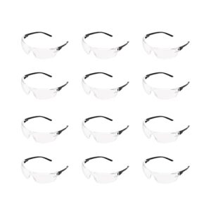 amazoncommercial double lens safety glasses (clear/black), anti-scratch, 12-pack