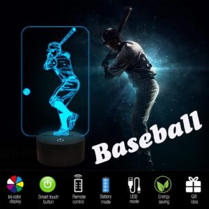 Baseball 3D Night Light, Baseball Batter Sport Gifts Bedside Lamp for Xmas Holiday Birthday Gifts for Kids Baseball Fan with Remote Control 16 Colors Changing + 4 Changing Mode + Dim Function