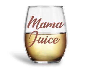 mama juice funny 15oz stemless crystal wine glass - fun wine glasses with sayings gifts for women