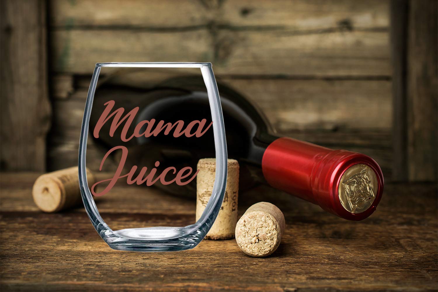 Mama Juice Funny 15oz Stemless Crystal Wine Glass - Fun Wine Glasses with Sayings Gifts for Women