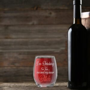 AW Fashions I'm Drinking For Two Me And My Inner Bitch Funny 15oz Crystal Stemless Wine Glass - Fun Wine Glasses with Sayings Gifts For Women, Her, Mom on Mother's Day Or Christmas