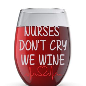 AW Fashions Nurses Don't Cry We Wine Funny 15oz Crystal Stemless Wine Glass - Fun Wine Glasses with Sayings Idea For Women, Her, Mom on Mother's Day Or Christmas