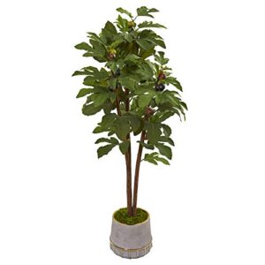 nearly natural 47in. fig artificial tree in stoneware vase with gold trimming