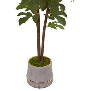 Nearly Natural 47in. Fig Artificial Tree in Stoneware Vase with Gold Trimming