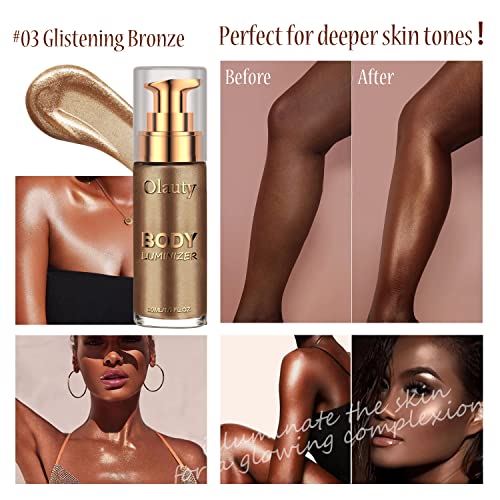 Liquid Illuminator, Firstfly Body Highlighter Makeup Smooth Shimmer Glow Liquid Foundation for Face & Body（#03 Glistening Bronze）