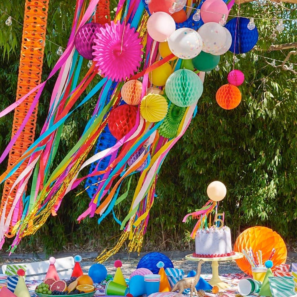 Happy Birthday Banner, Rainbow Birthday Banner for Birthday Decorations, Colorful Paper Honeycomb Balls, Circle Dots Hanging Decorations