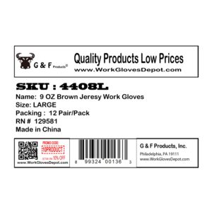 Heavy Weight 9OZ. Cotton Brown Jersey Work Gloves, Knit Wrist, Sold by Dozen (12-Pairs) - X-Large