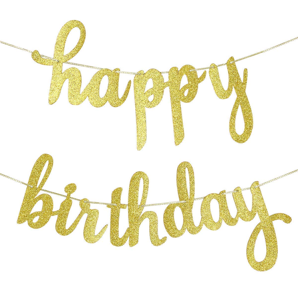 Gold Glitter Happy Birthday Banner Happy Birthday Gold Banner, Gold Happy Birthday Sign for Gold Birthday Party Banner Decorations