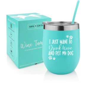 gift for dog lovers | 12 oz stainless steel stemless tumbler with premium lid & straw | birthday, christmas gifts for dog mom, fur mama, grandma, pet lover, women