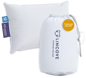lincove canadian down toddler pillow for sleeping - perfect for kids travel pillow, nap time, toddler cot, crib, bed - 800 fill power, 100% cotton shell, 400 thread count (13 x 18)