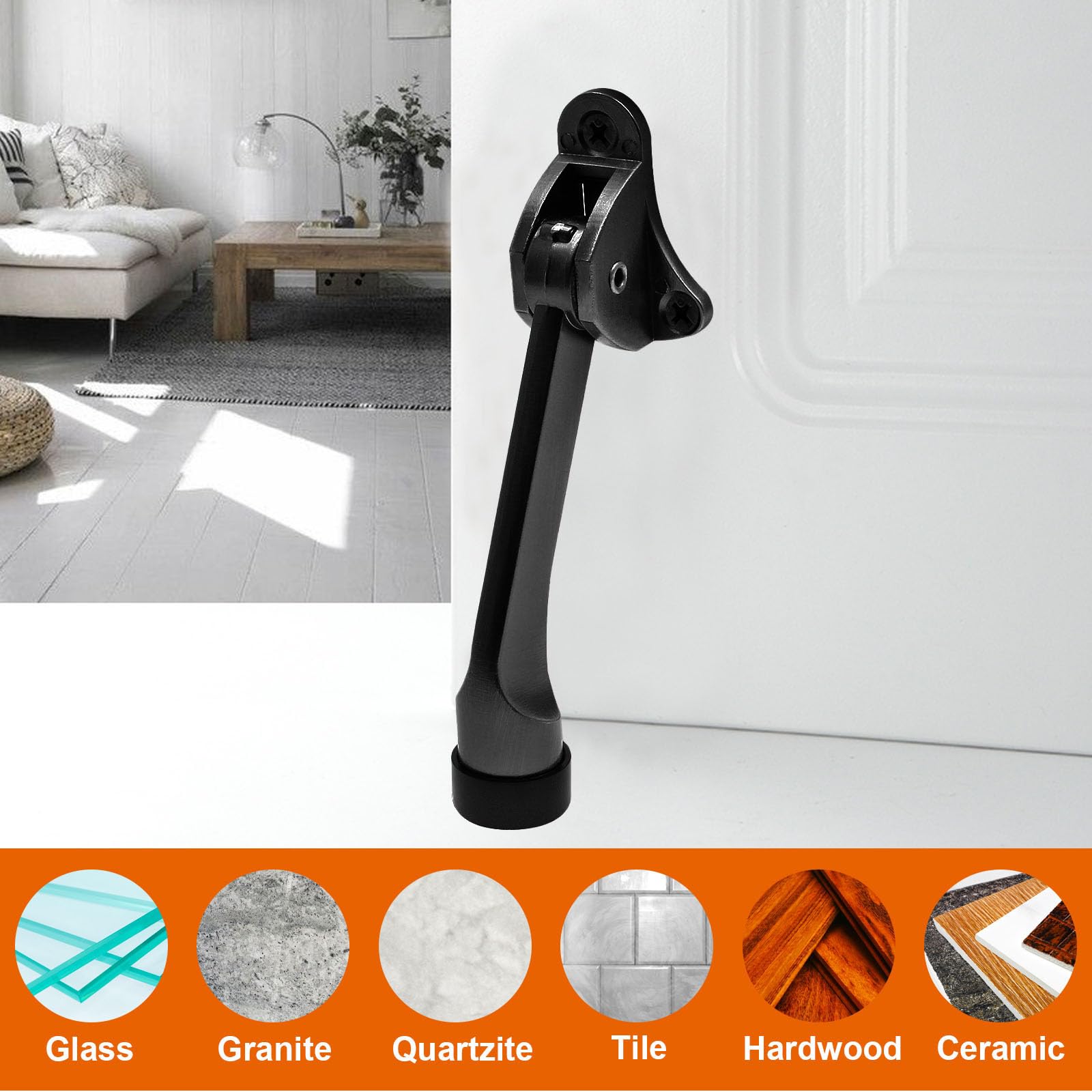 PHITUODA KickDown Door Stopper Easy-Step Door Stop Black-2pcs