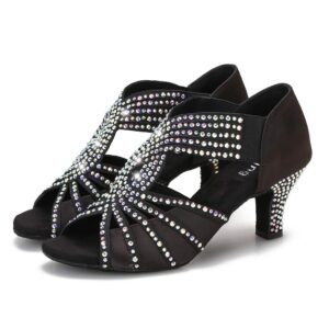 yyting full rhinestones ballroom dance shoes women latin salsa practice wedding indoor crystals footwear 2.5in heels yt06(9,black)