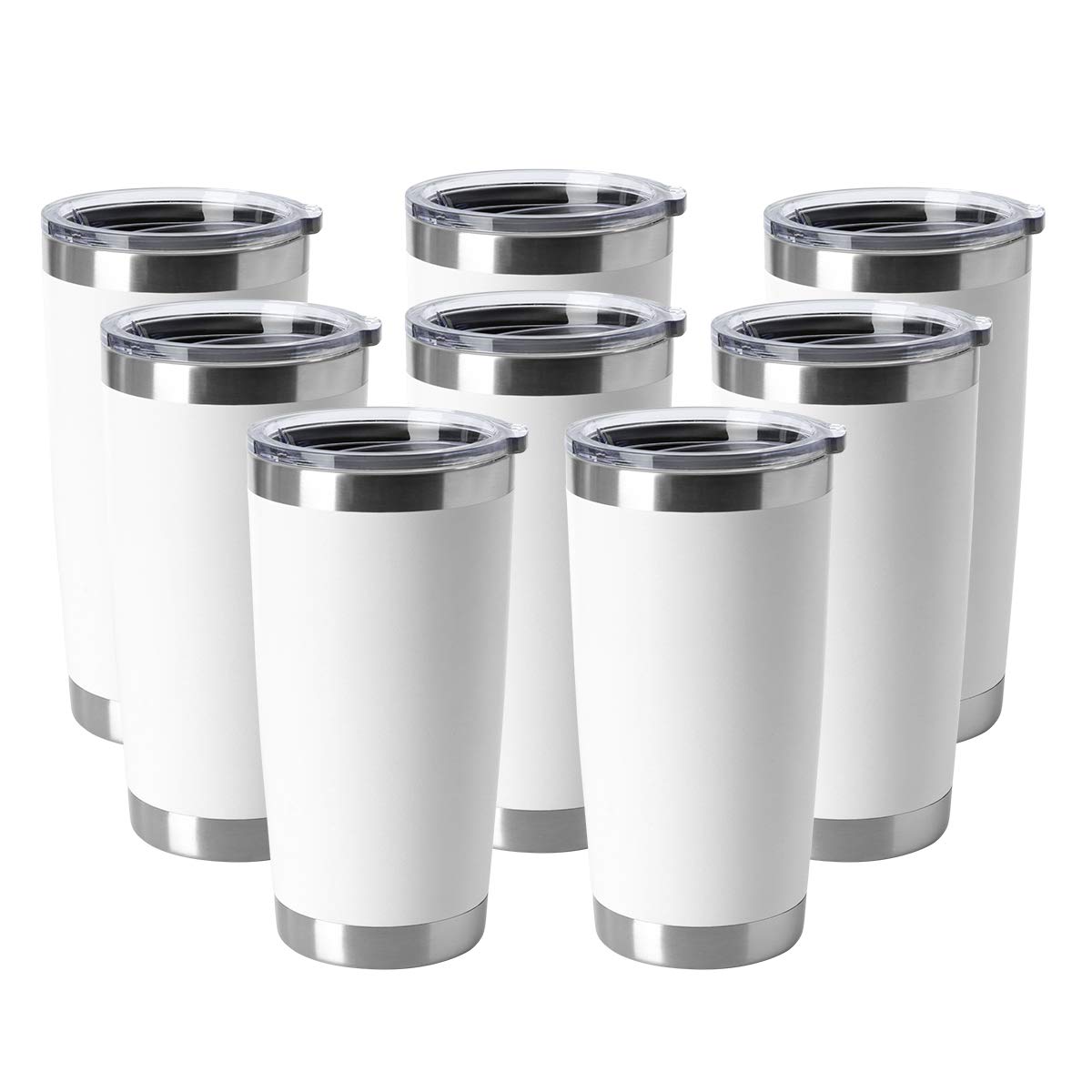 HASLE OUTFITTERS 20oz Tumblers Bulk Stainless Steel Cup with Lid Double Wall Vacuum Insulated Coffee Mug for Cold & Hot Drinks 8 Pack, White