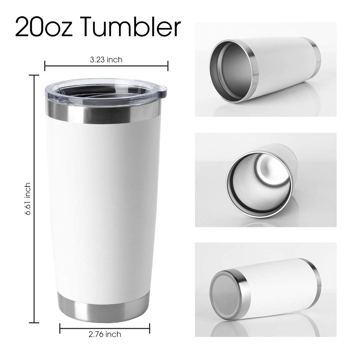 HASLE OUTFITTERS 20oz Tumblers Bulk Stainless Steel Cup with Lid Double Wall Vacuum Insulated Coffee Mug for Cold & Hot Drinks 8 Pack, White