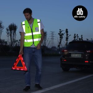 Dib Safety Vest Reflective ANSI Class 2, High Visibility Vest with Pockets and Zipper, Construction Work Vest Hi Vis Yellow M