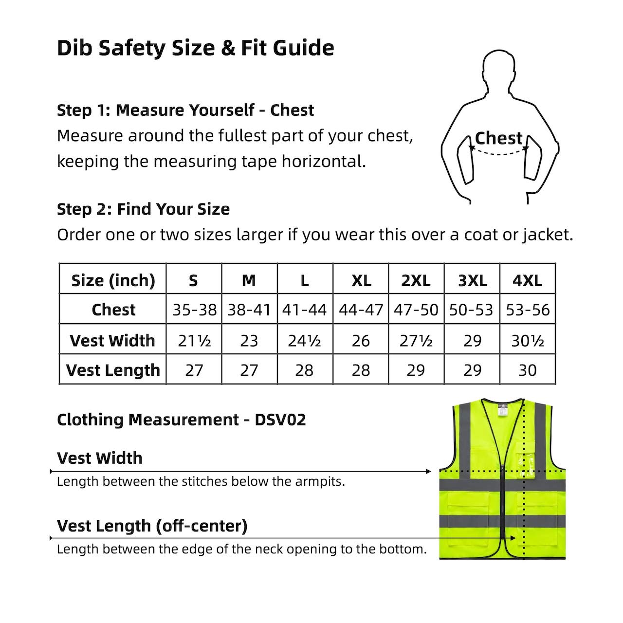 Dib Safety Vest Reflective ANSI Class 2, High Visibility Vest with Pockets and Zipper, Construction Work Vest Hi Vis Yellow M