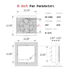 SAILFLO 10 Inch Window Shutter Exhaust Fan with Reversible Airflow, 476CFM 35W Wall-Mounted Quiet Ventilation Fan Air Intake Extractor for Bathroom Home Bedroom Attic, φ10 Inch Impeller