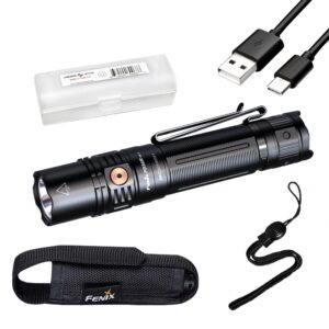fenix pd36r v2.0 1700 lumen rechargeable flashlight, usb-c tactical duty light with battery, and lumentac organizer