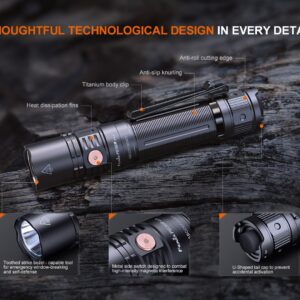 Fenix PD36R V2.0 1700 Lumen Rechargeable Flashlight, USB-C Tactical Duty Light with Battery, and LumenTac Organizer