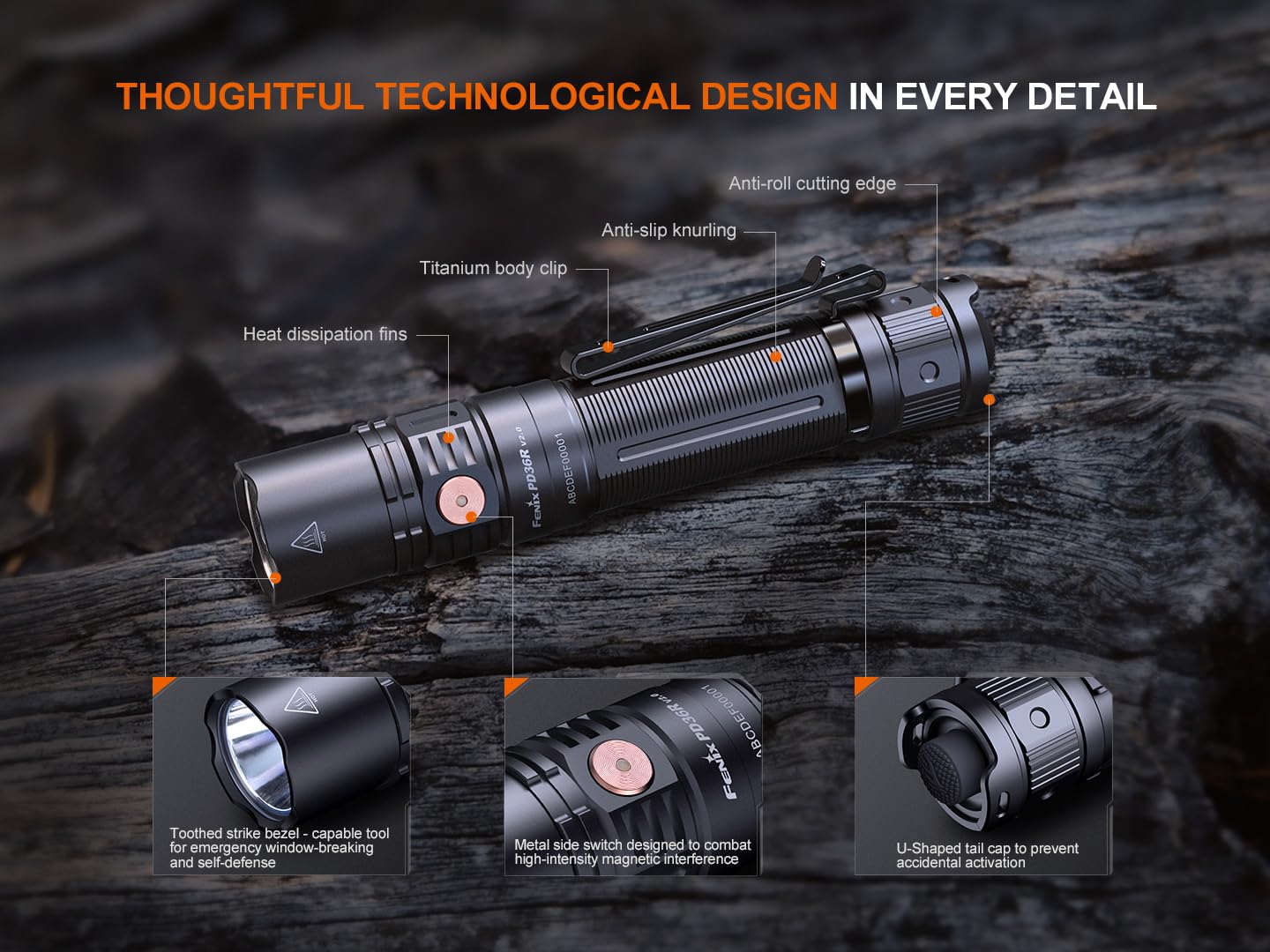 Fenix PD36R V2.0 1700 Lumen Rechargeable Flashlight, USB-C Tactical Duty Light with Battery, and LumenTac Organizer