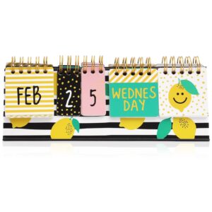 Paper Junkie Lemon Perpetual Flip Calendar for Office Desktop, Classroom Supplies, Desk Calendar with Day, Date, and Month Display for Planning, Home, Kitchen Decor (8 x 3.5 Inches)