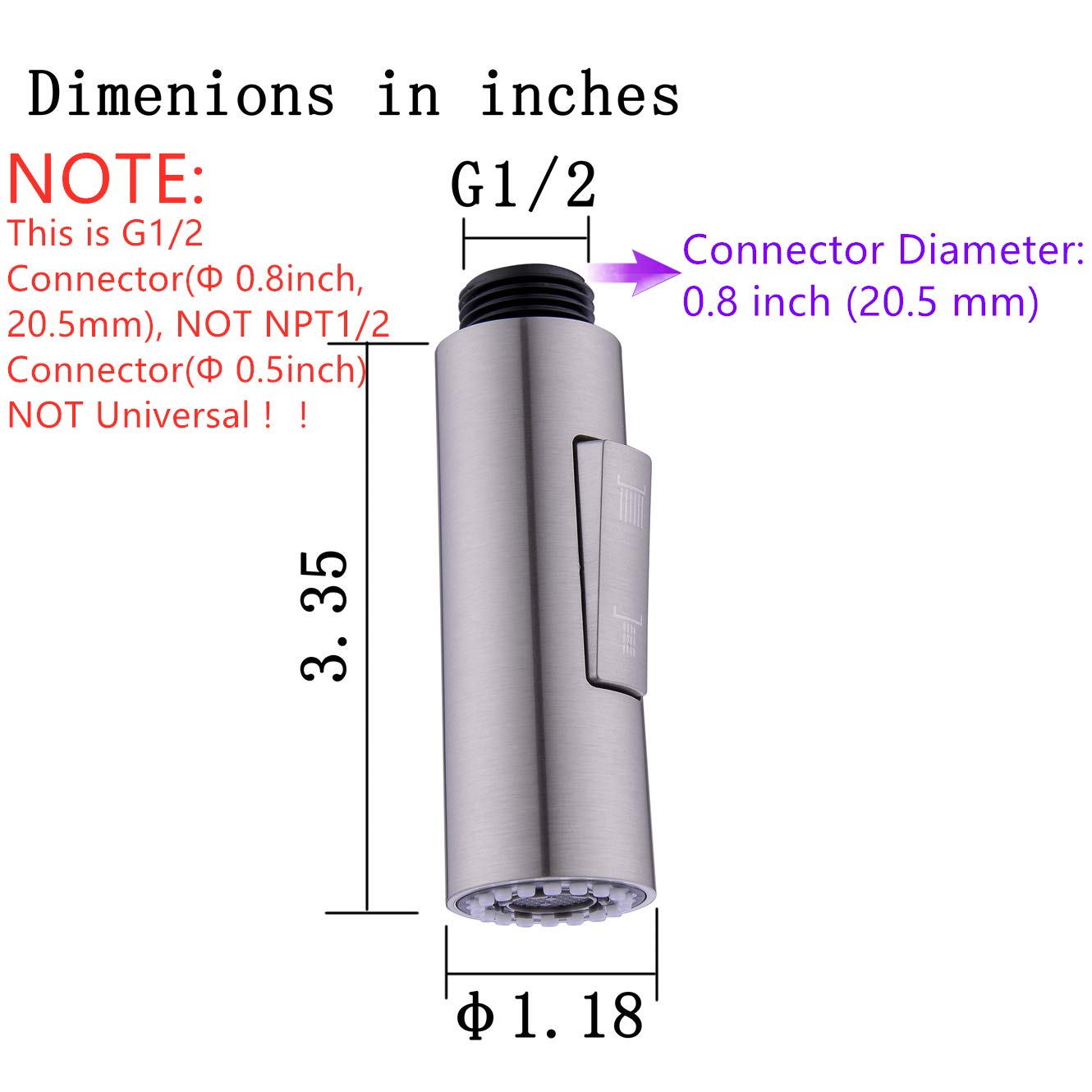 GORDEE Pull Down Spray Head for Kitchen Faucet, Column Shape 2-Function Kitchen Bathroom Sink Faucet Replacement Head, 1.8 GPM 0.8 inch Connector(MALE), General US Standard, Brushed Nickel Silver