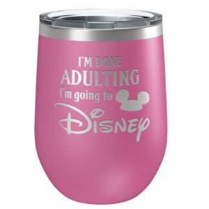 laser etchpressions funny wine tumbler for women, i'm done adulting stainless steel tumbler with lid, vacuum insulated mug, great gift for birthday, christmas, housewarming, pink