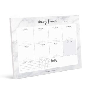 bliss collections weekly planner, marble, undated tear-off sheets notepad includes calendar, organizer, scheduler for goals, tasks, ideas, notes and to do lists, 8.5"x11" (50 sheets)