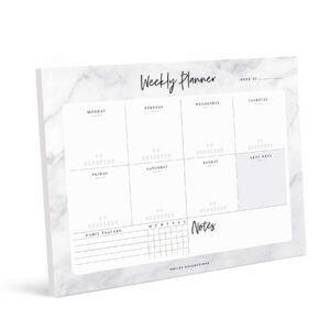 Bliss Collections Weekly Planner, Marble, Undated Tear-Off Sheets Notepad Includes Calendar, Organizer, Scheduler for Goals, Tasks, Ideas, Notes and To Do Lists, 8.5"x11" (50 Sheets)