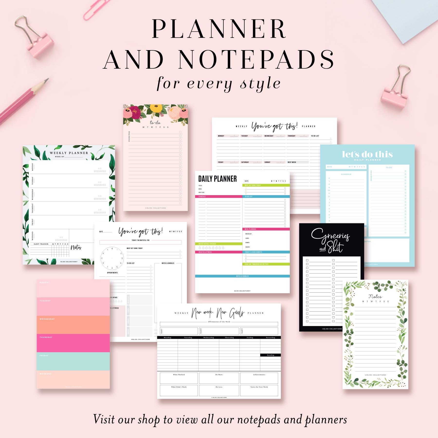 Bliss Collections Weekly Planner, Marble, Undated Tear-Off Sheets Notepad Includes Calendar, Organizer, Scheduler for Goals, Tasks, Ideas, Notes and To Do Lists, 8.5"x11" (50 Sheets)