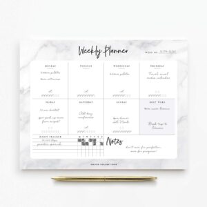 Bliss Collections Weekly Planner, Marble, Undated Tear-Off Sheets Notepad Includes Calendar, Organizer, Scheduler for Goals, Tasks, Ideas, Notes and To Do Lists, 8.5"x11" (50 Sheets)