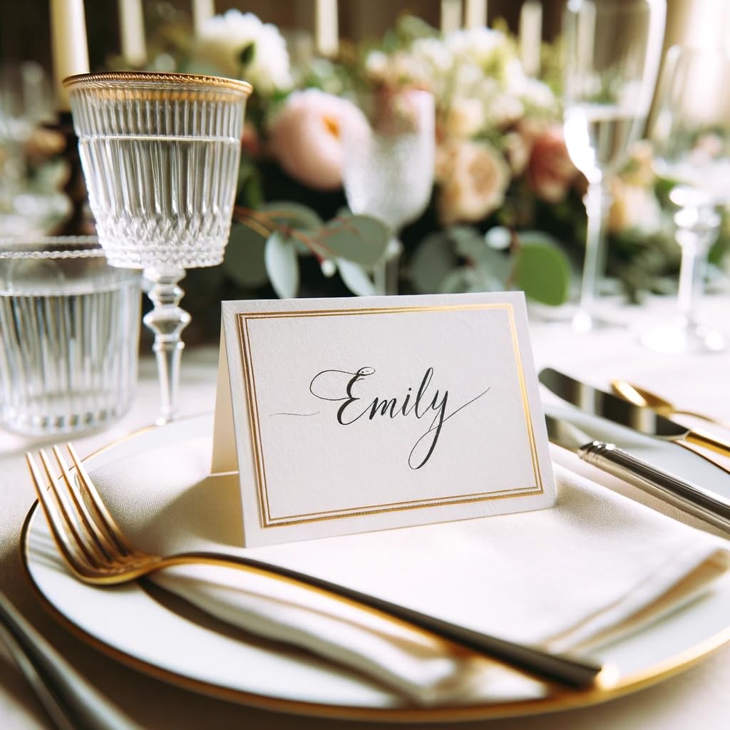 THE TWIDDLERS 200 Name Place Cards for Wedding Table Setting 3.5" x 2" Inch, White Blank Tent Name Cards with Gold Foil Border for Banquet, Reserved Seating, Dinner Parties