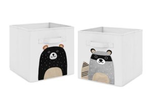 sweet jojo designs bear raccoon forest animal foldable fabric storage cube bins boxes organizer toys kids baby childrens for woodland pals collection - set of 2 - neutral beige, grey, black and white