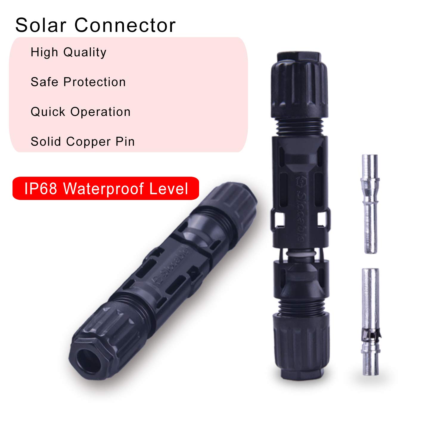 Witproton Solar PV 8 AWG Solar Connector IP68 1500V 50A Solid Tinned Copper Terminal Black 5 Pairs (10mm2 (8AWG))