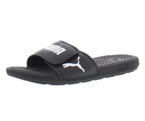 puma women's cool cat hook and loop slide sandal, black/white, 10 m us