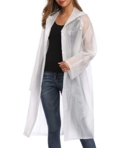 besshopie rain poncho for adults, reusable raincoat emergency rain gear with hoods and sleeves white m