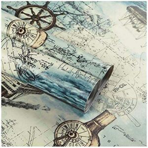 lependor 17.71" x 118" nautical map wallpaper, peel and stick removable printed stick wall paper decorative - 17.71" x 9.8 ft