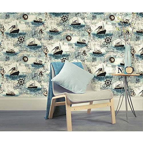 Lependor 17.71" X 118" Nautical Map Wallpaper, Peel and Stick Removable Printed Stick Wall Paper Decorative - 17.71" X 9.8 ft