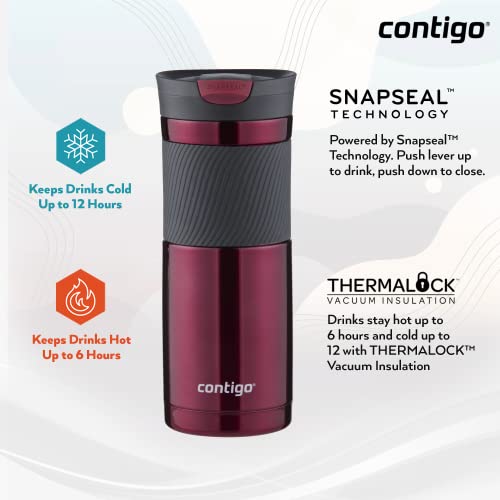 Contigo Byron Snapseal Travel Mug, Stainless Steel Thermal mug, vacuum flask, leakproof tumbler, coffee mug with BPA free Easy-Clean Lid, 470 ml, Vivacious