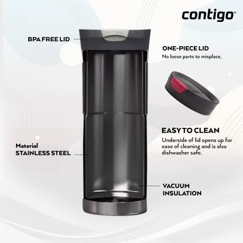 Contigo Byron Snapseal Travel Mug, Stainless Steel Thermal mug, vacuum flask, leakproof tumbler, coffee mug with BPA free Easy-Clean Lid, 470 ml, Vivacious