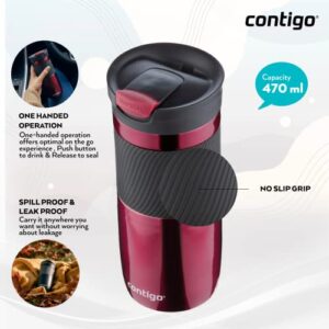 Contigo Byron Snapseal Travel Mug, Stainless Steel Thermal mug, vacuum flask, leakproof tumbler, coffee mug with BPA free Easy-Clean Lid, 470 ml, Vivacious