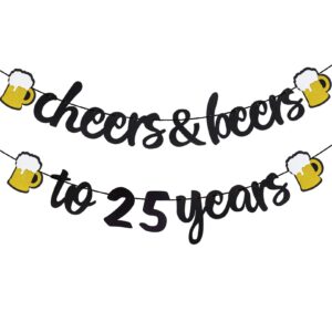 25th birthday decorations cheers and beers to 25 years banner black glitter happy birthday wedding anniversary party supplies