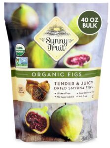 organic rehydrated dried smyrna figs - sunny fruit 40oz bulk bag | tender & juicy - no added sugars, sulfurs or preservatives | allergen-friendly, vegan, kosher & halal