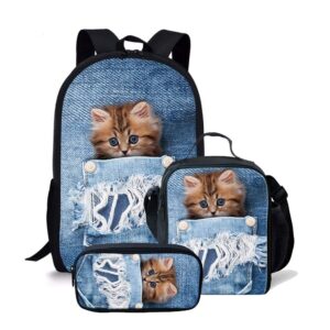 amzbeauty cute cat backpack with lunch bag pencil case kids teen boys girls backpacks set school bookbags