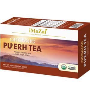 Imozai Organic Puerh Tea Bags 100 Count Individually Wrapped