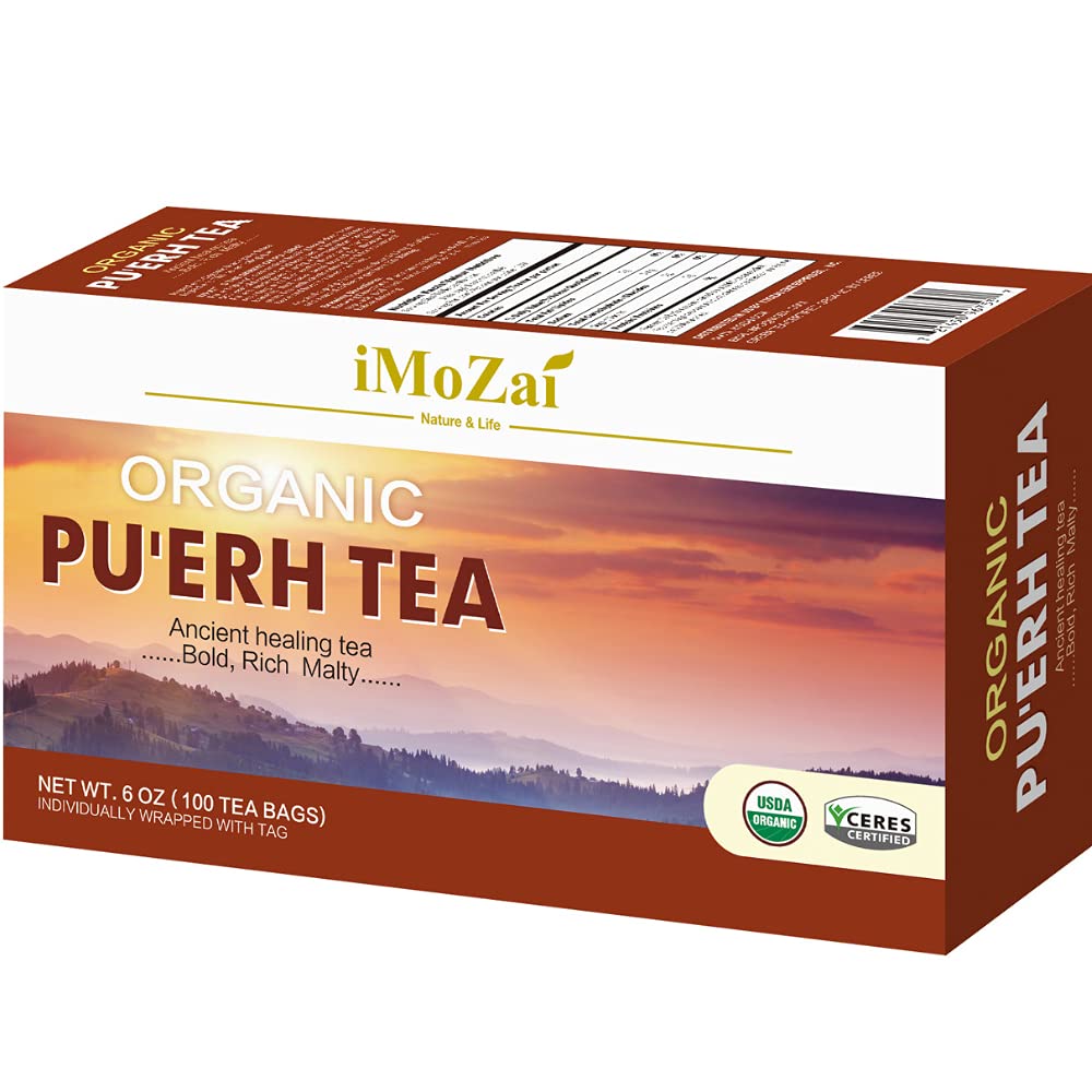 Imozai Organic Puerh Tea Bags 100 Count Individually Wrapped