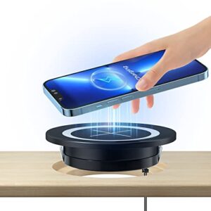 desk wireless charger,je make it simple desktop grommet power wireless charging pad, for iphone, samsung, airpods and all phones with wireless charging (black)…