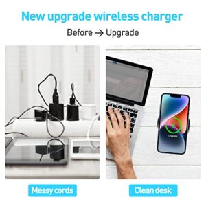 Desk Wireless Charger,JE Make IT Simple Desktop Grommet Power Wireless Charging Pad, for iPhone, Samsung, Airpods and All Phones with Wireless Charging (Black)…